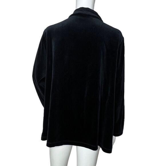 Catherines Jacket Womens 14/16W Petite Black Velour Quarter Zip‎ Pullover Casual - Picture 3 of 6